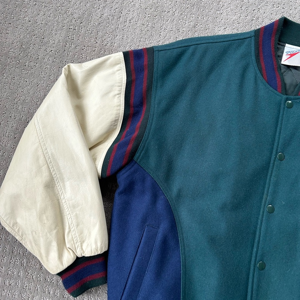 Vintage 90s Speedo varsity letterman bomber coat men’s large - Picture 7 of 10